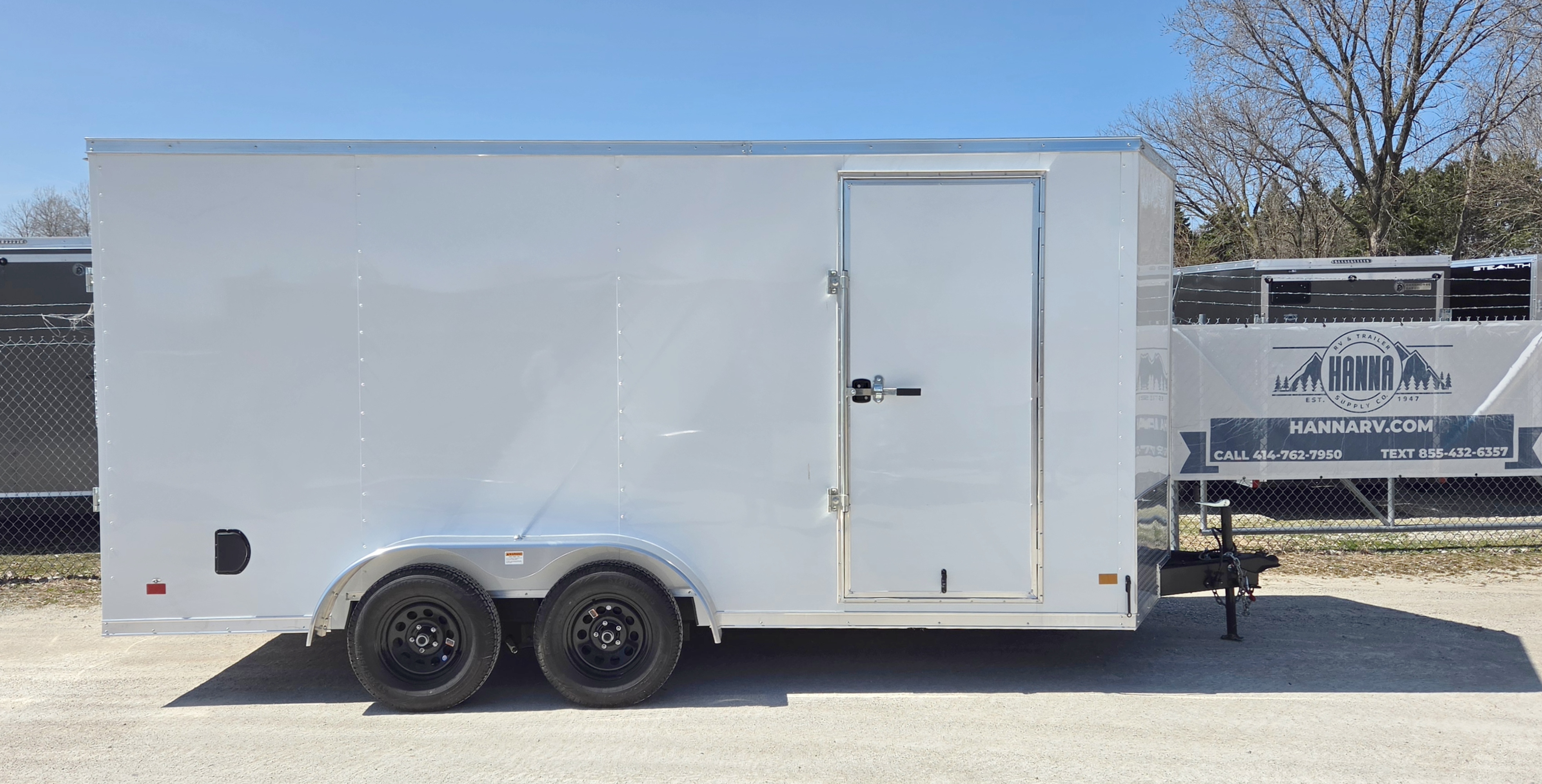 DarkHorse 7X16 Wedge Nose Tandem Axle Steel Cargo Trailer with Ramp Door, 12" Extra Height - 2500 Series - White